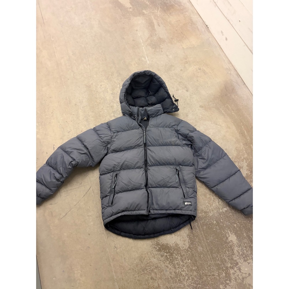 Mountain Equipment Co-op MEC Down Puffer Jacket Hooded Parka Grey Mens